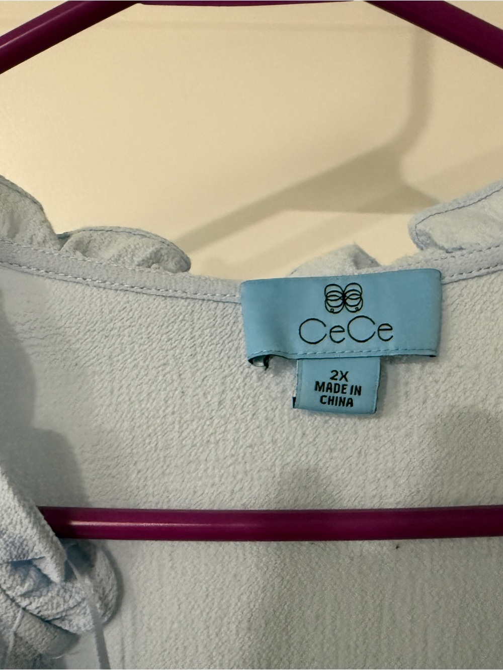 CeCe Pale Blue Ruffle-Trim Button Front Blouse - Picture 2 of 2